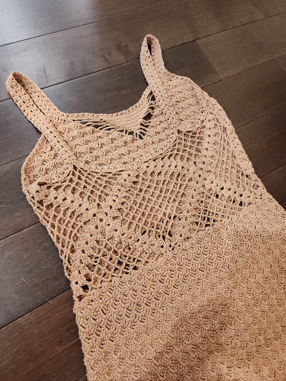 Handmade Crochet Beige Tube Dress Vnecj, Scalloped Hem Size Xs-m - Picture 4 of 7